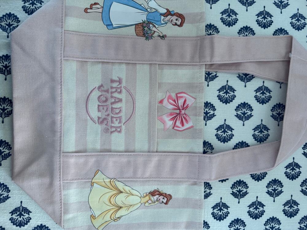 Disney Belle Pink Watercolor New Striped Custom Made Trader Joes Mini Tote